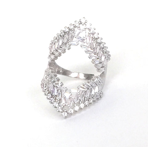 SHARP GEOMETRIC SHAPE PAVE CZ STERLING SILVER RING