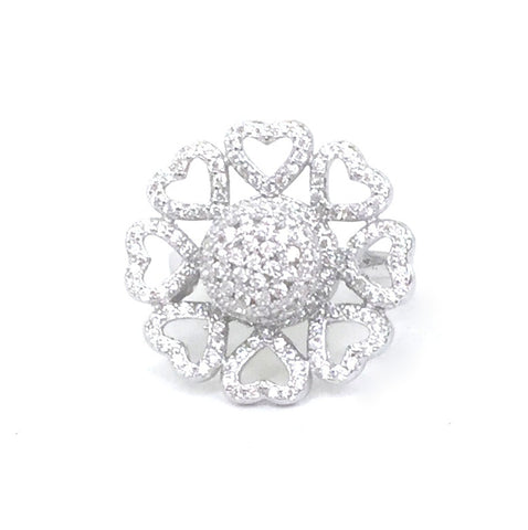 HEART WREATH SPINNING PAVE CZ STERLING SILVER RING